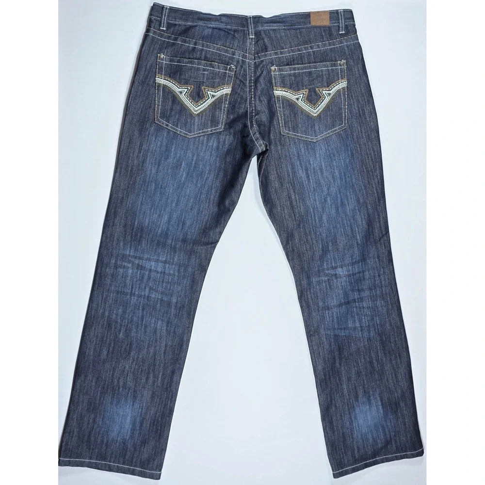 Brooklyn Xpress Mens Straight Leg Jeans Dark Wash Blue Denim W38 L32 Y2K Style